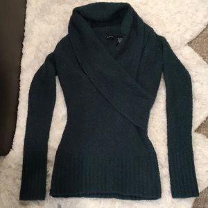 S Green boucle cross front sweater